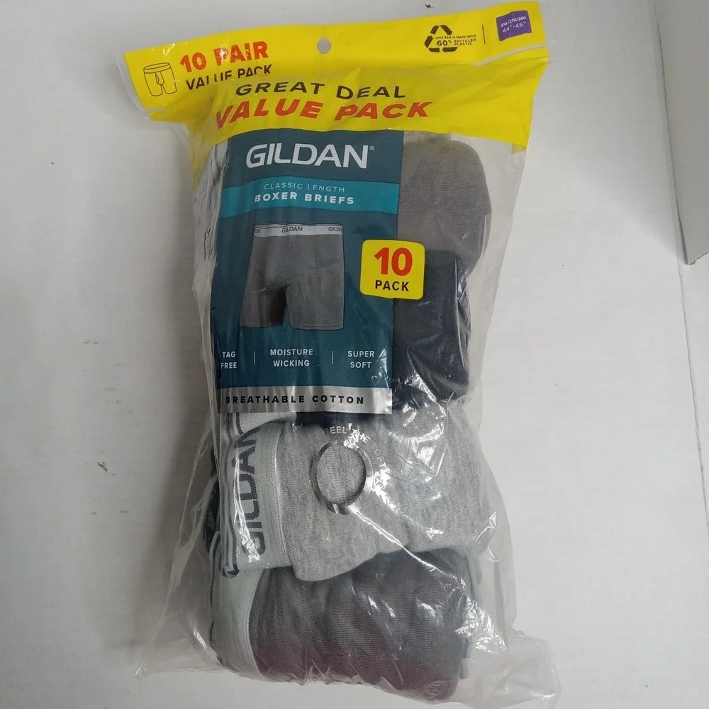 10-Pack GILDAN Men's Size 2XL Classic Boxer Briefs Cotton Comfort Wicking Gray